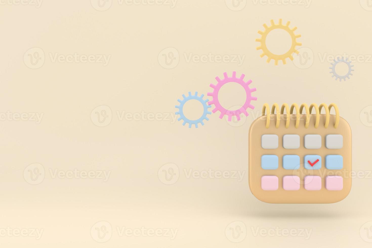 3D Rendering of Agenda element icons calendar and with copy space. 3D render illustration cartoon style. photo