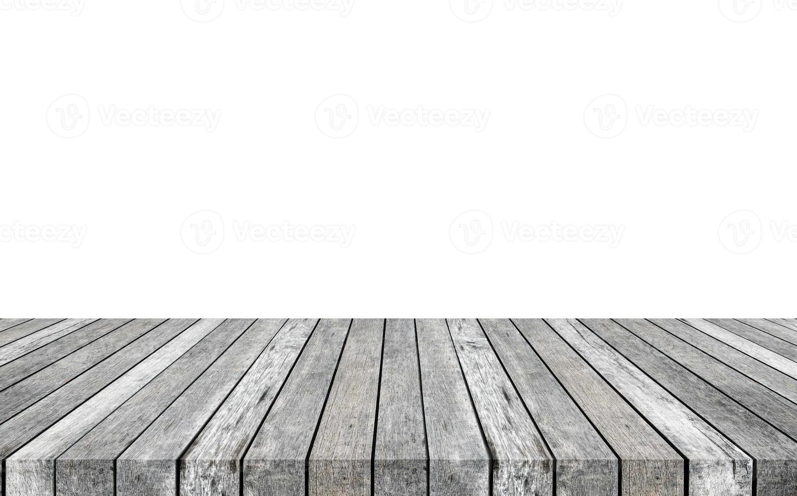 Striped wooden gray tabletop on white background photo