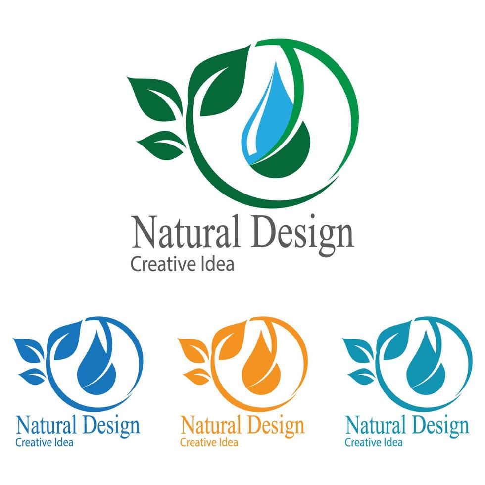 gota de agua con hoja para vector de diseño de logotipo ecológico natural fresco y saludable