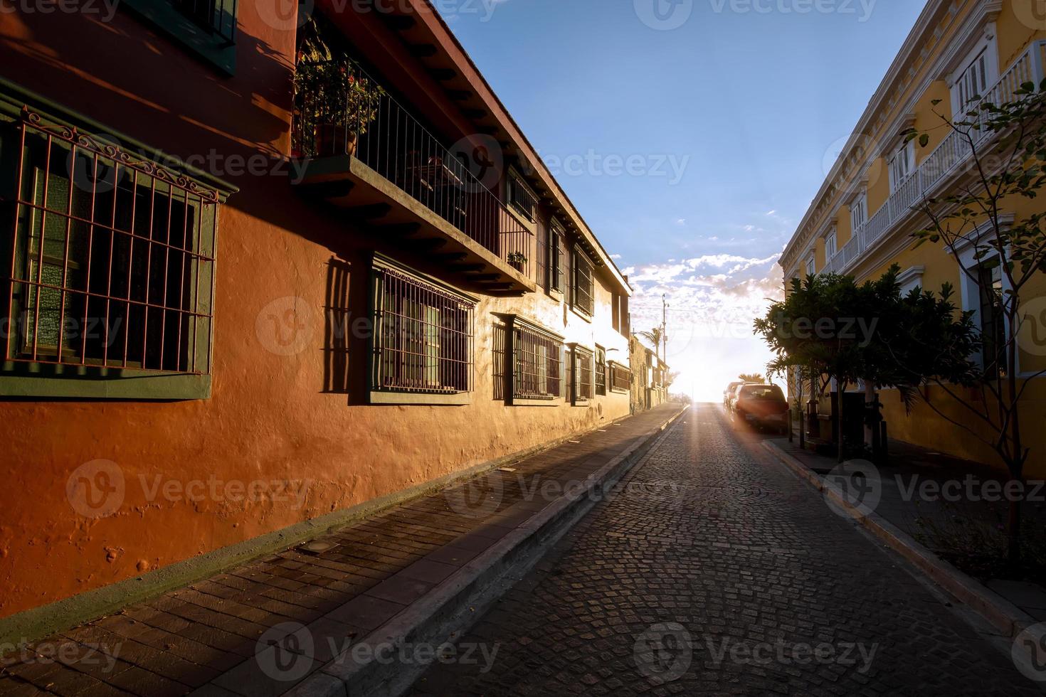 Mexico, Mazatlan, Colorful old city streets in historic city center near El Malecon and ocean shore photo