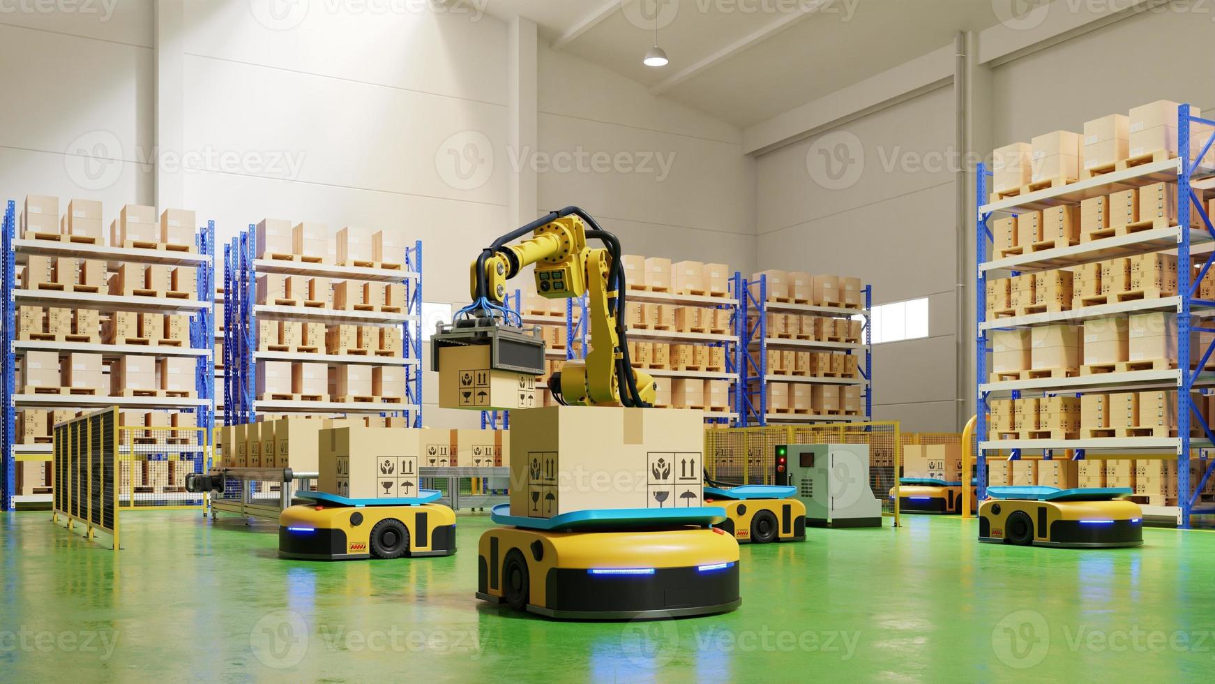 Automatización de fábrica con agv y brazo robótico en transporte para incrementar el transporte con mayor seguridad. foto