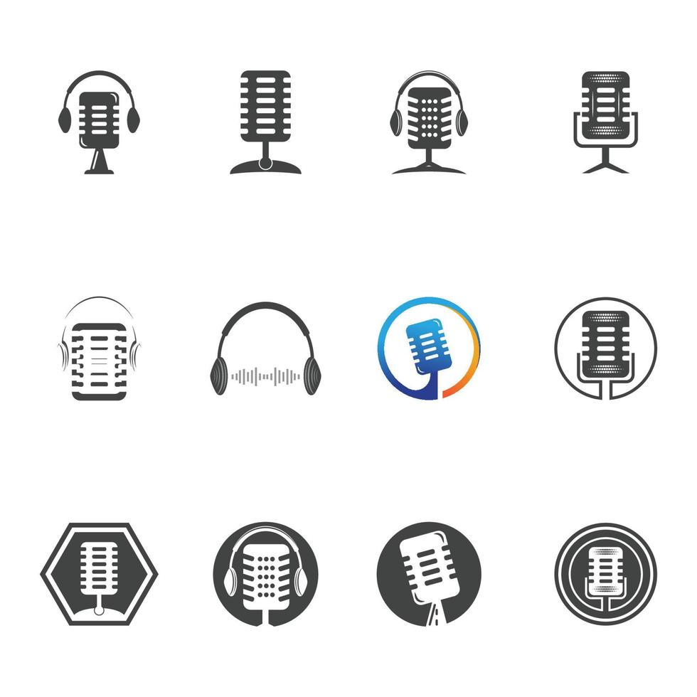 Micrófono icono de micrófono para transmisión de radio de podcasts para entretenimiento, comediante o cantar inspiración para el diseño del logotipo vector