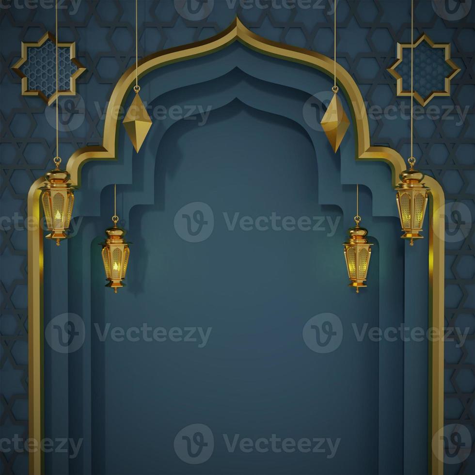 Ramadan Kareem greeting and invitation template with arabic lantern, 3D Render Illustration photo