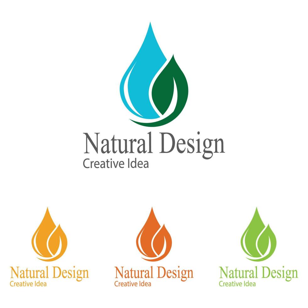 gota de agua con hoja para vector de diseño de logotipo ecológico natural fresco y saludable