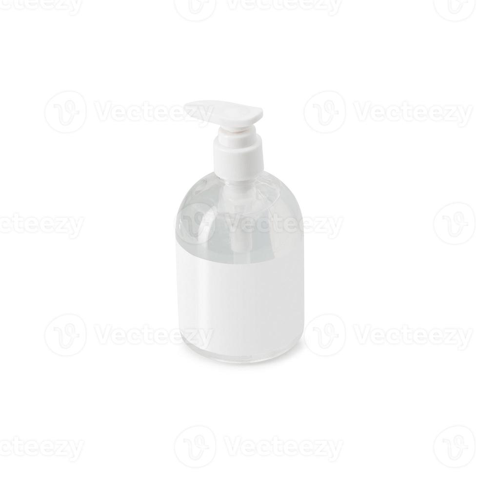 Clear hand sanitizer in a clear pump bottle mockup isolated on white background with clipping path photo