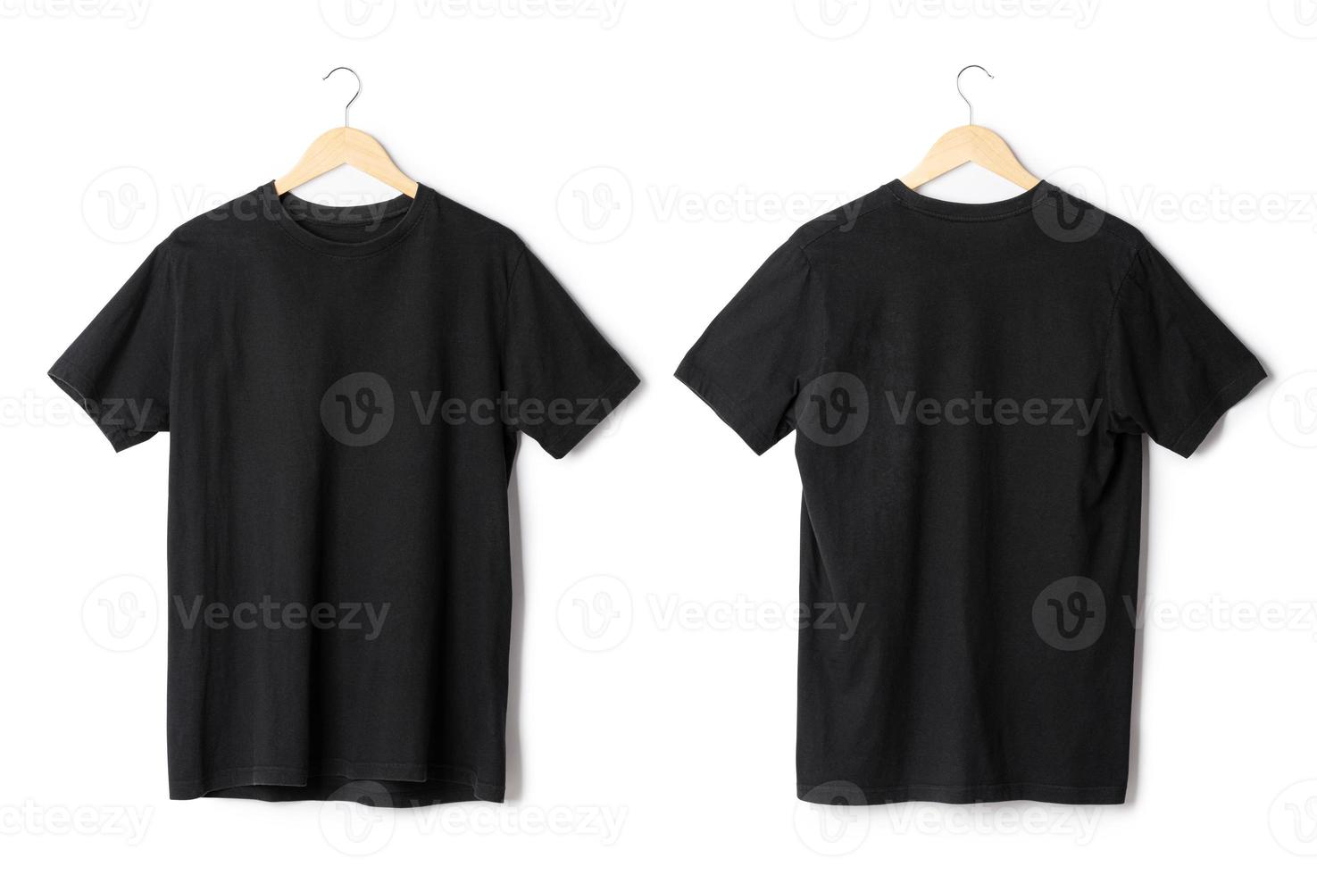 Black T shirt mockup hanging isolated on white background with clipping path photo