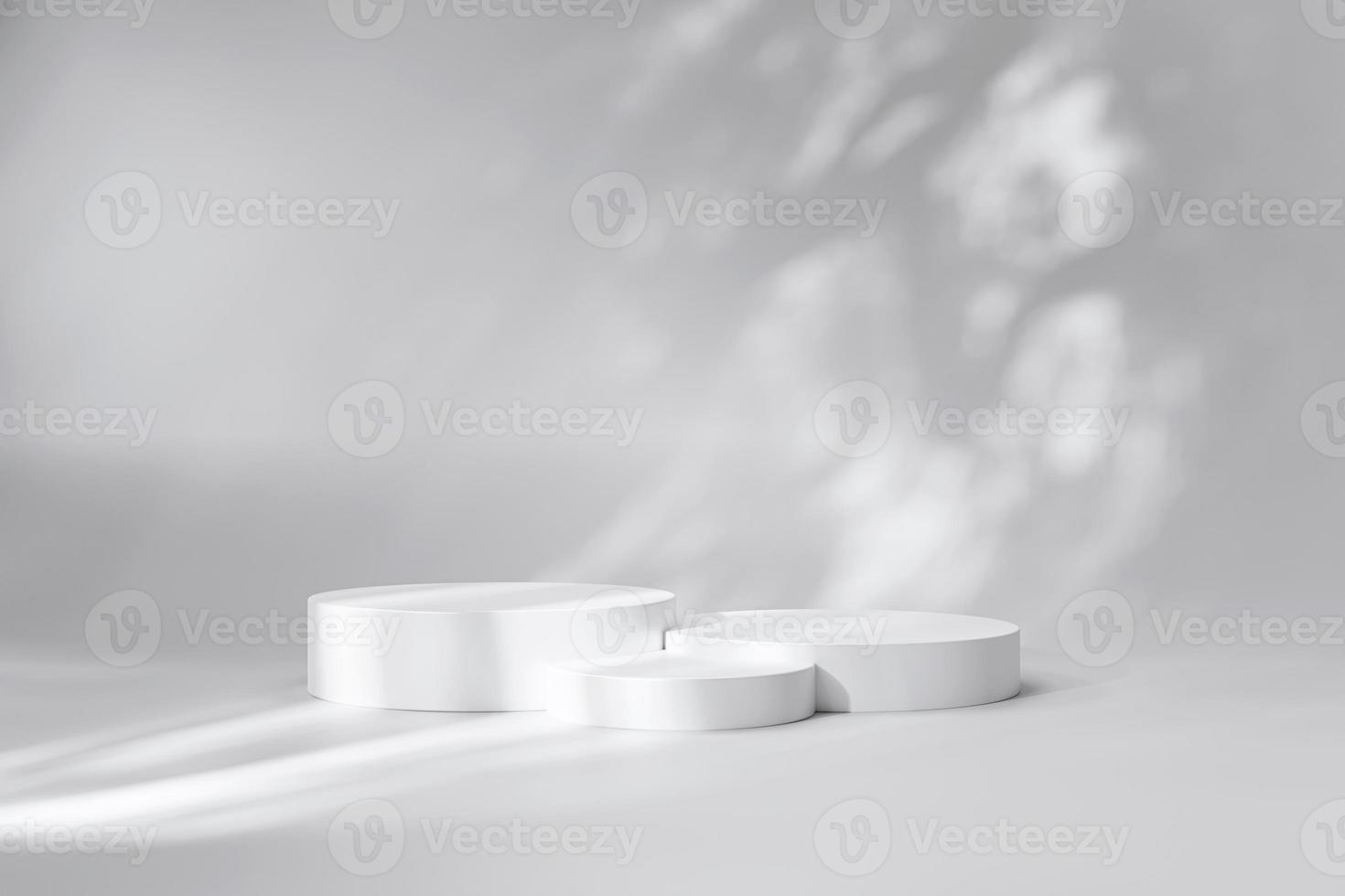 White Cylinder podium and tree shadow pedestal product display stand background 3d rendering photo