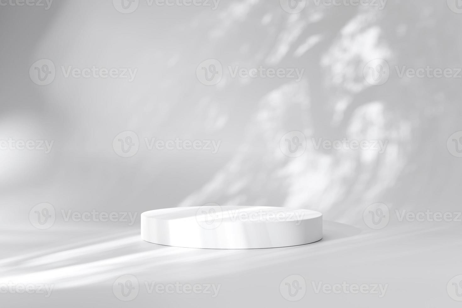 Cylinder white podium tree shadow pedestal product display stand background 3d rendering photo