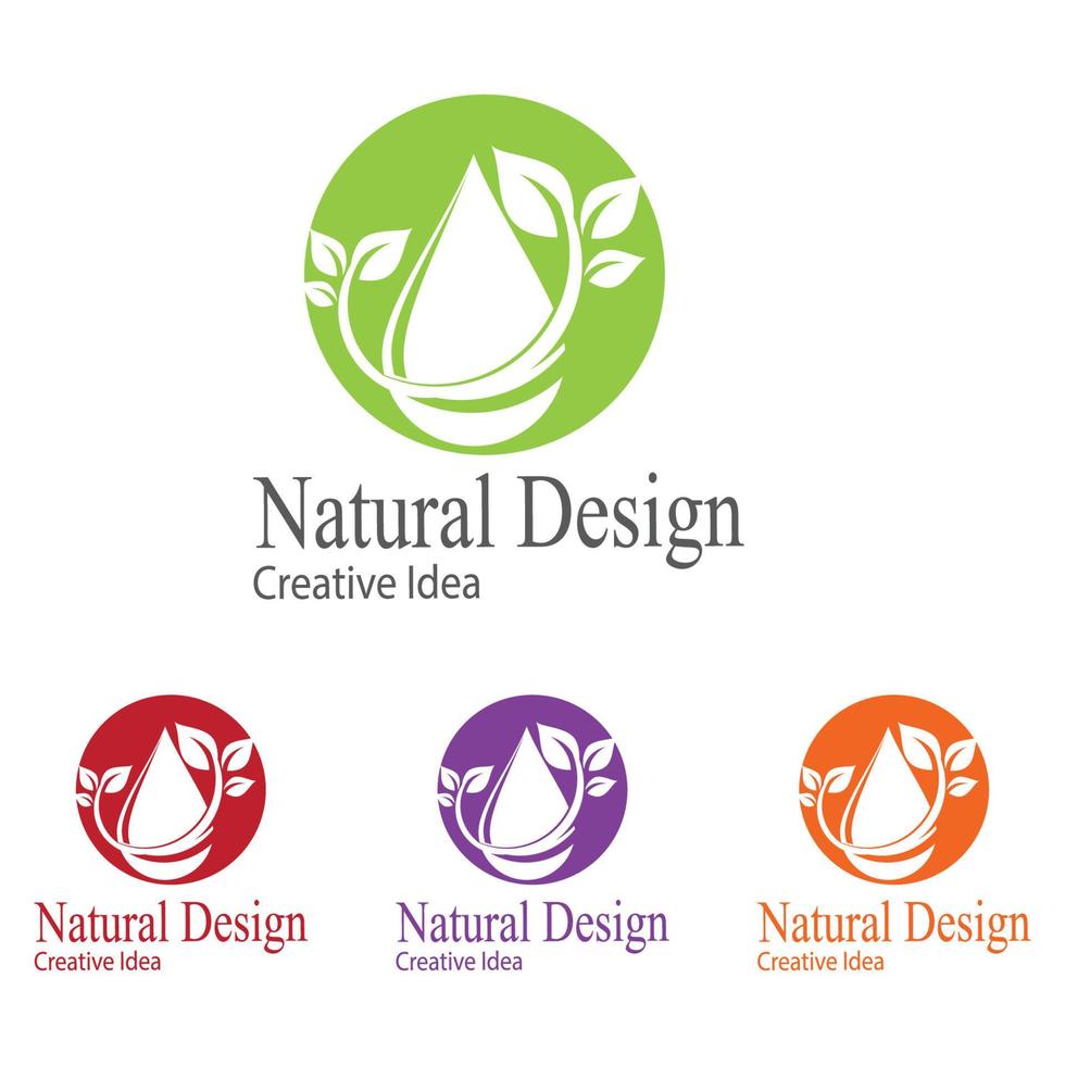 gota de agua con hoja para vector de diseño de logotipo ecológico natural fresco y saludable