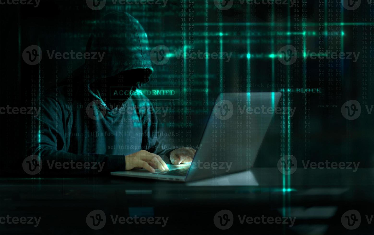 Cyber Attack Hacker using computer with code on interface digital dark background. Security System and Internet crime concept. photo