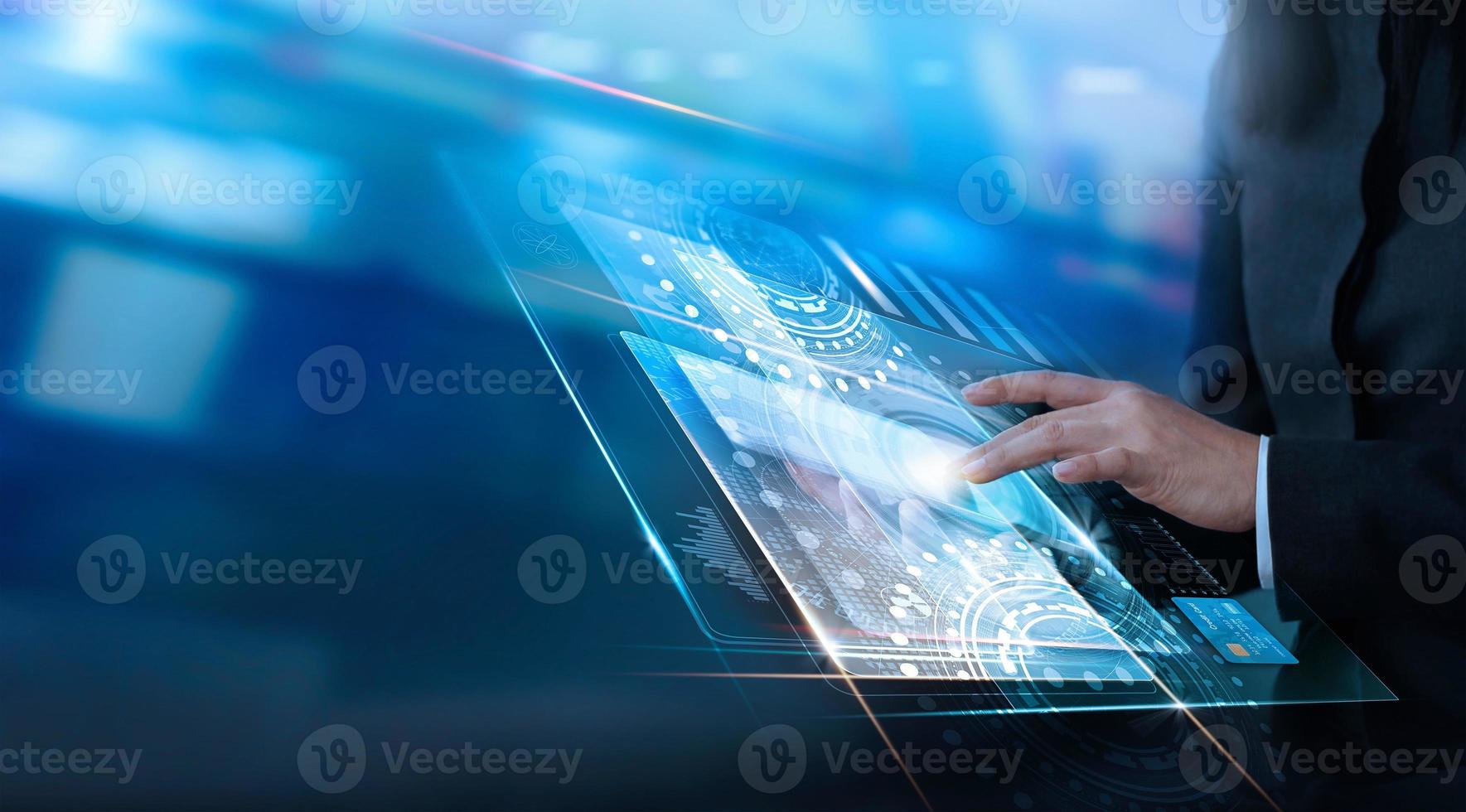 Hand touching virtual interface customer, technology innovation, business virtual concept photo