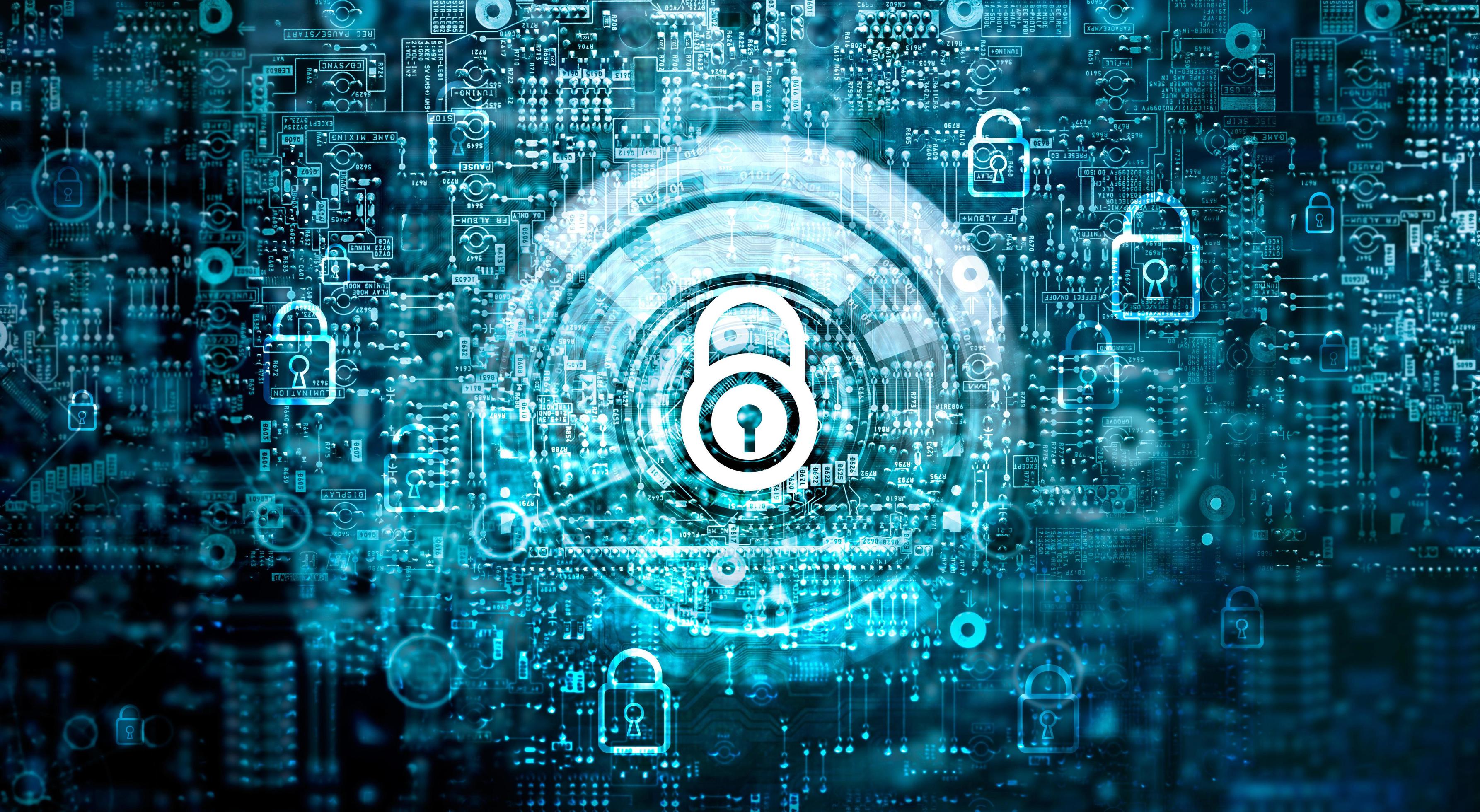 Global network security concept. Cyber Safety. Key. Closed padlock on