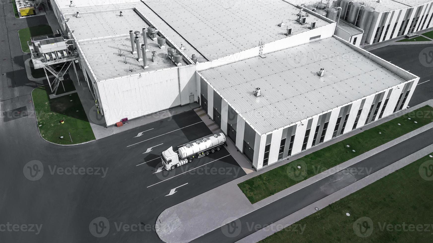 the truck is loaded in the logistics center top view photo