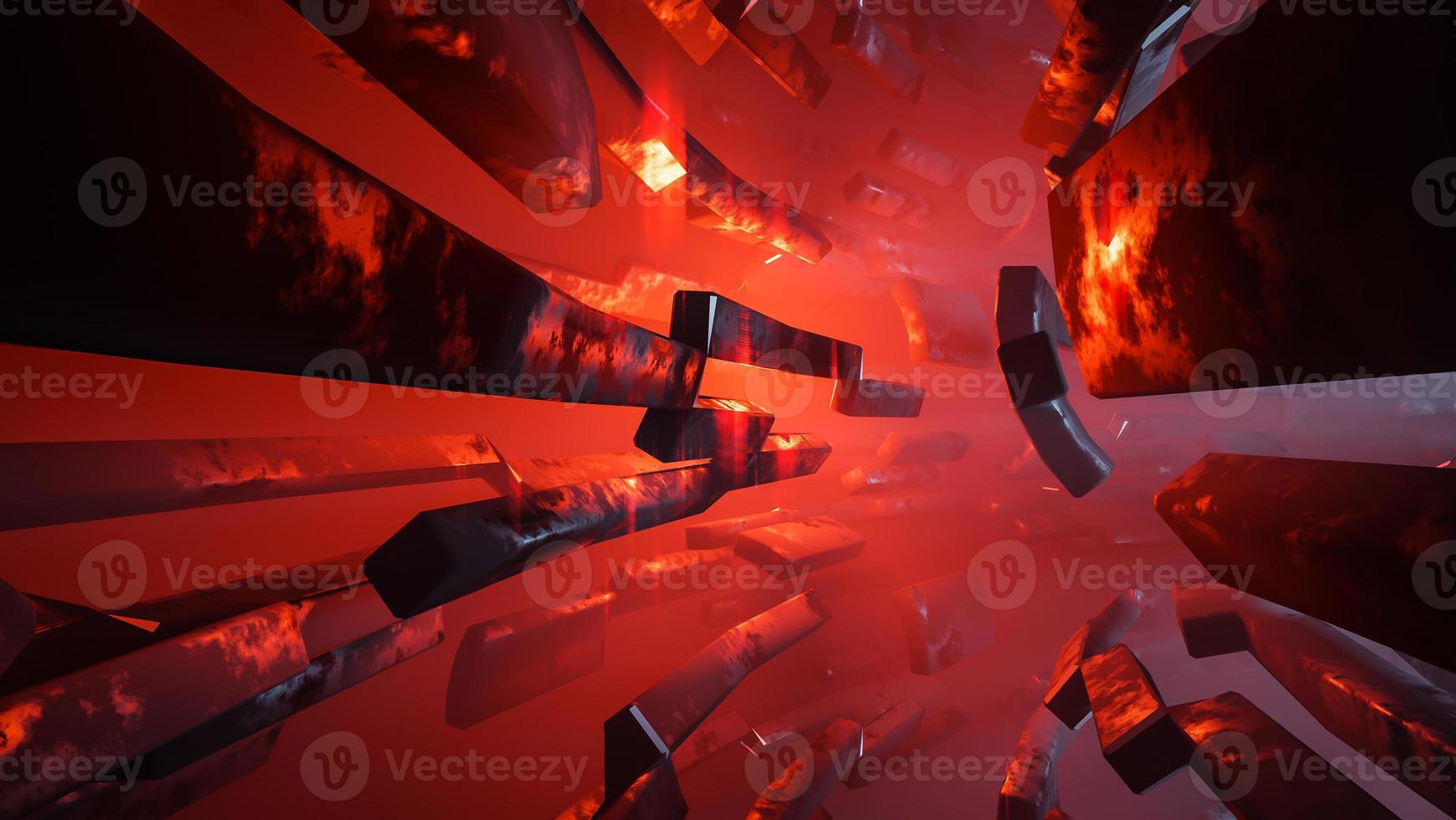Abstract geometric background sci-fi construction of tube or space station red glowing light.,3d model and illustration. photo