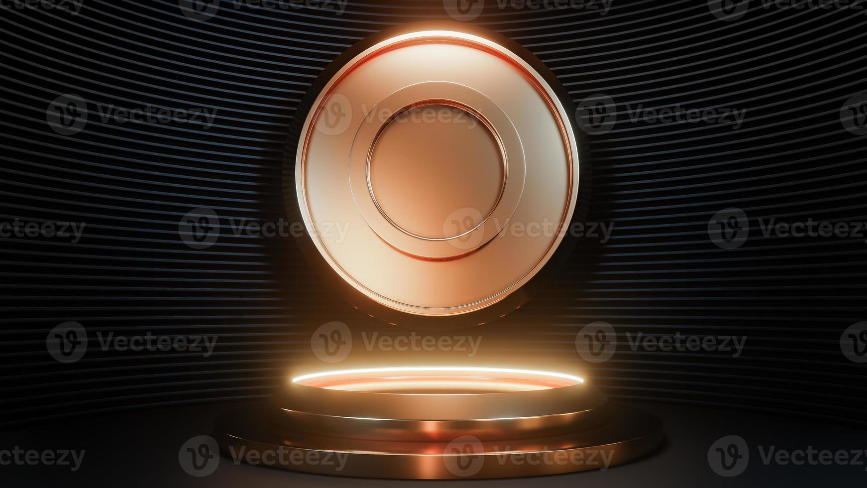 Futuristic pedestal for product presentation on black strip wall background sci-fi style. ,3d model and illustration. photo