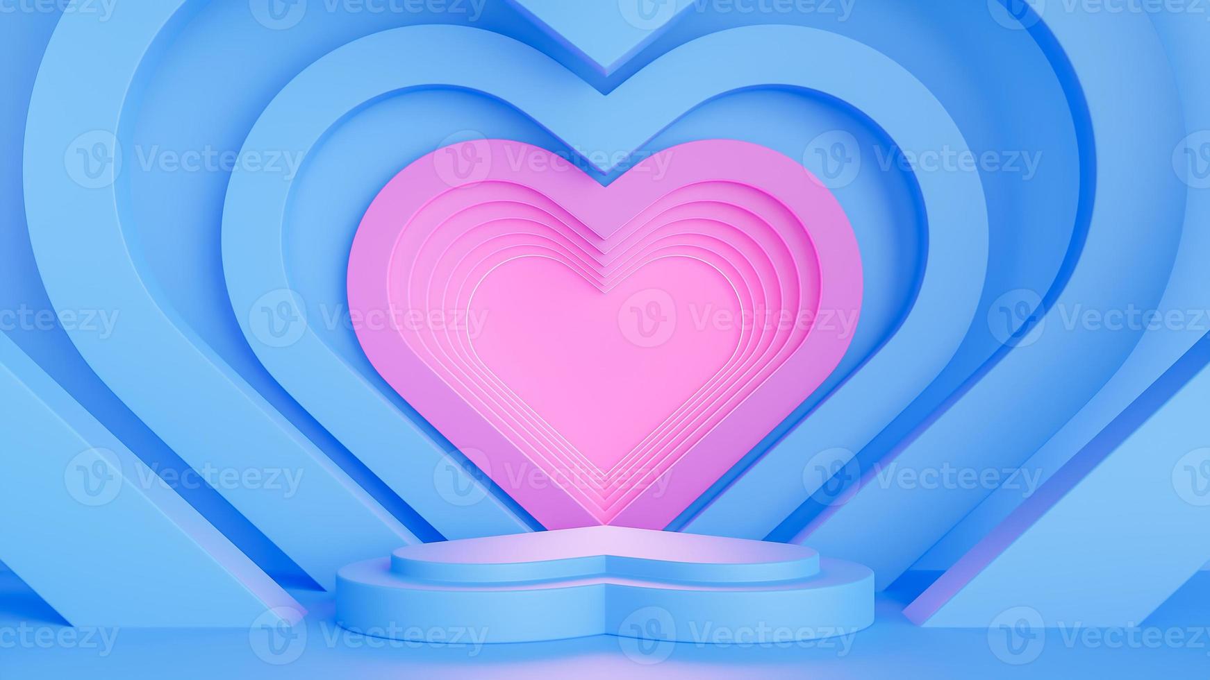 Happy valentine's day with blue podium heart shape for product presentation and 3d composition.,3d model and illustration. photo