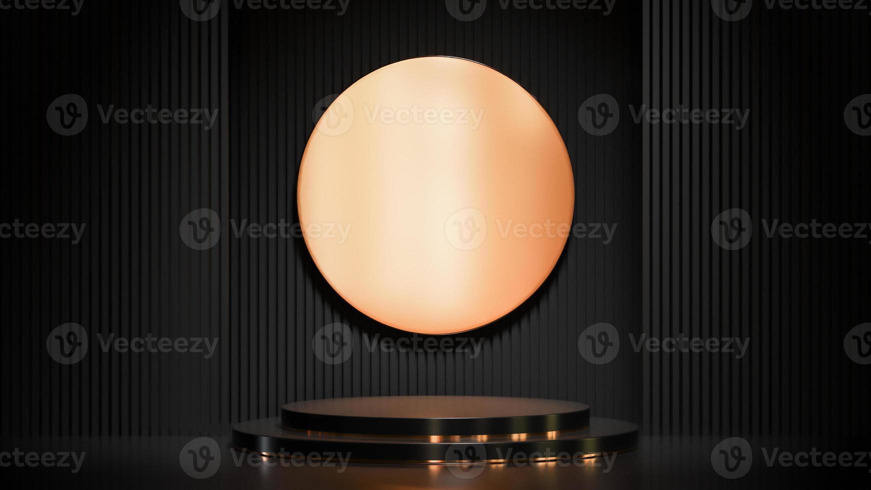 Black circle podium for product presentation on black lath wall background luxury style.,3d model and illustration. photo