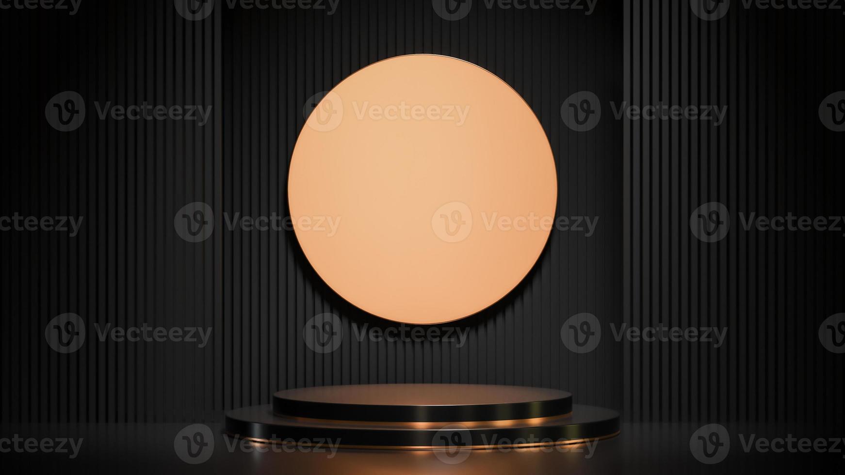 Black circle podium for product presentation on black lath wall background luxury style.,3d model and illustration. photo