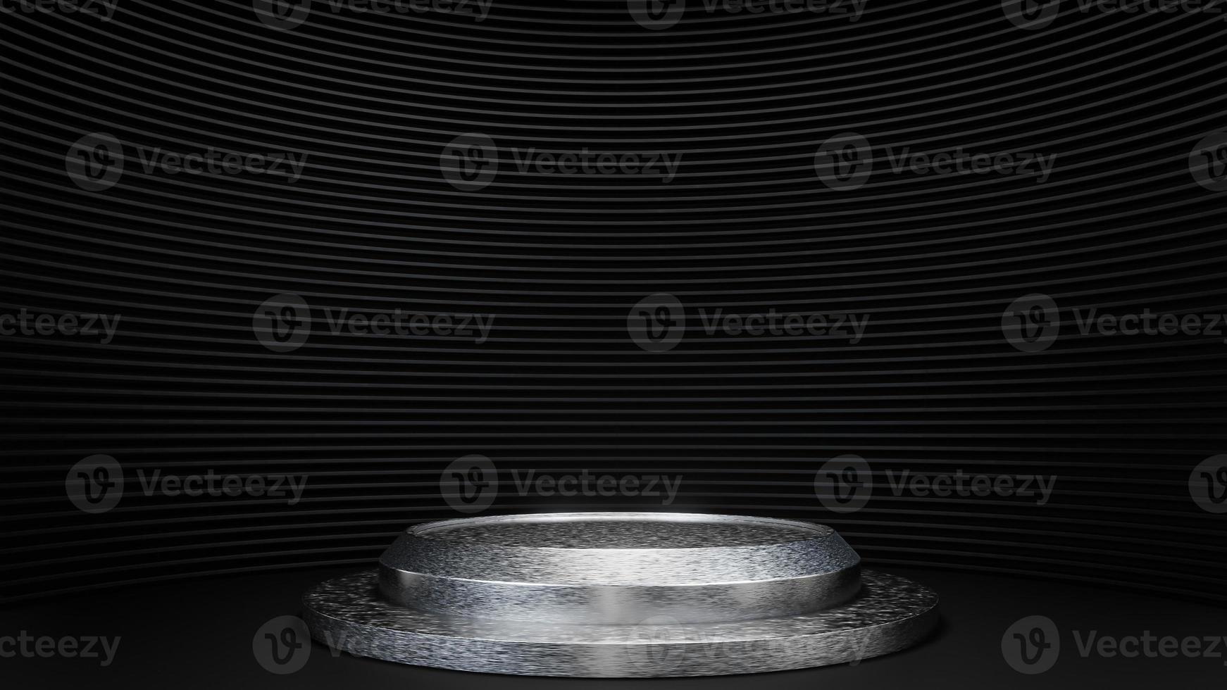 Futuristic pedestal for product presentation on black strip wall background sci-fi style. ,3d model and illustration. photo