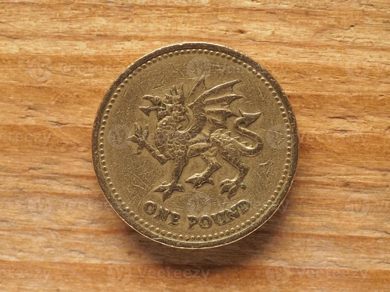 1 Pound coin, reverse side showing dragon passant representing W photo