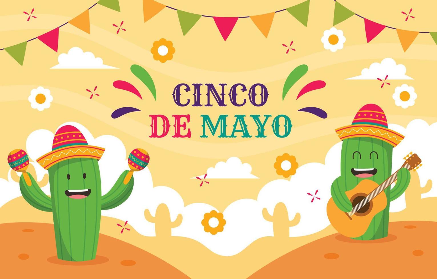 Cinco De Mayo Cute Cactus Background vector