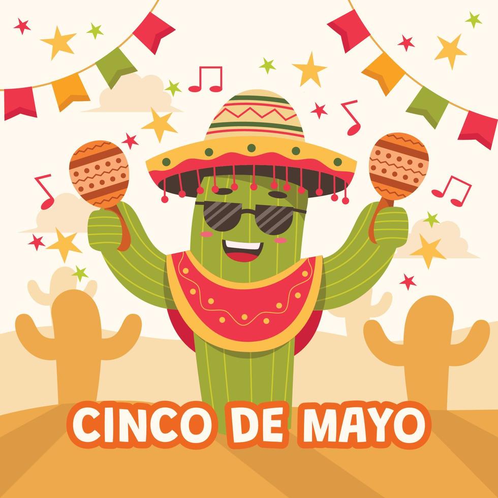 cactus tocando maracas para la celebración del día del cinco de mayo vector