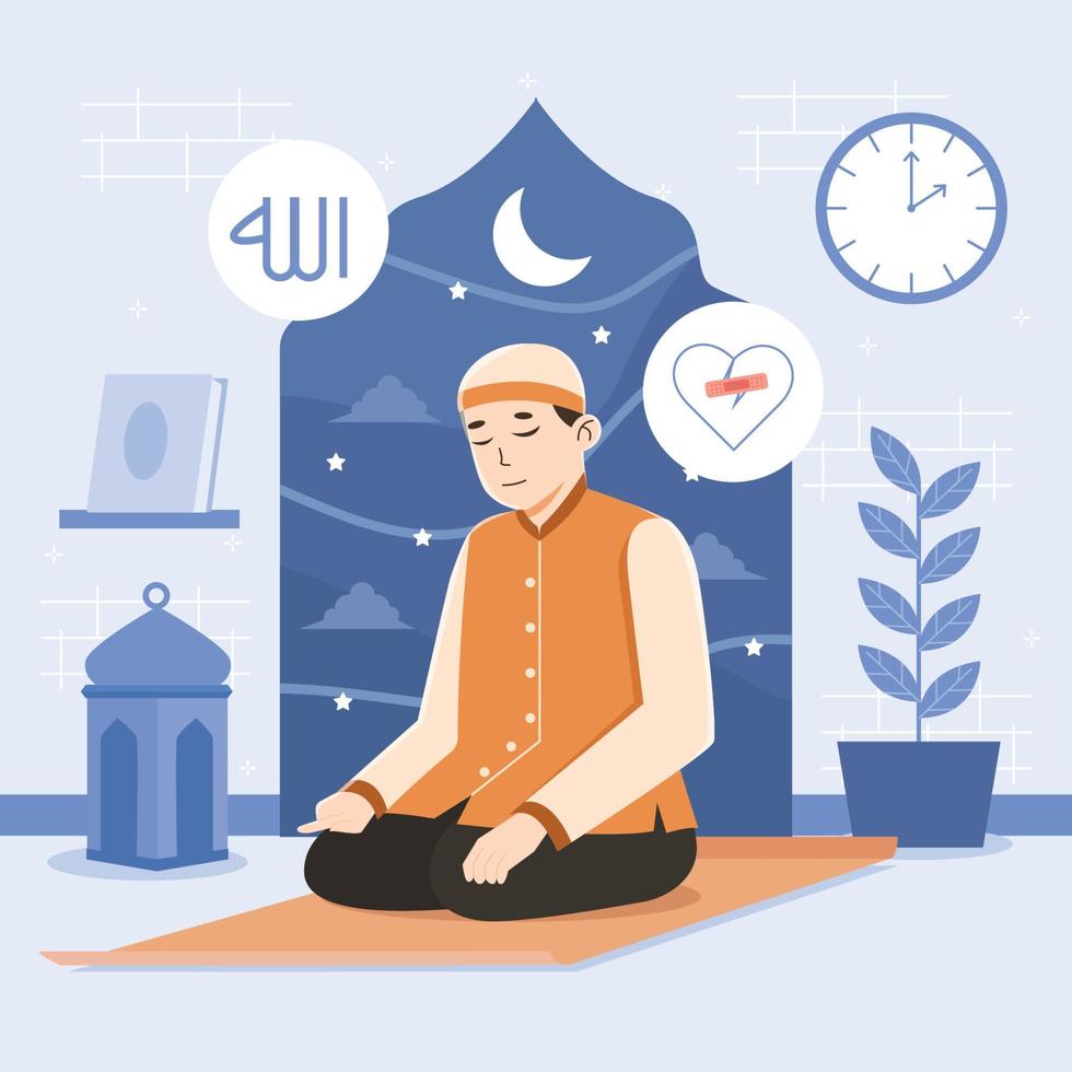A Man Prays In The Mosque vector