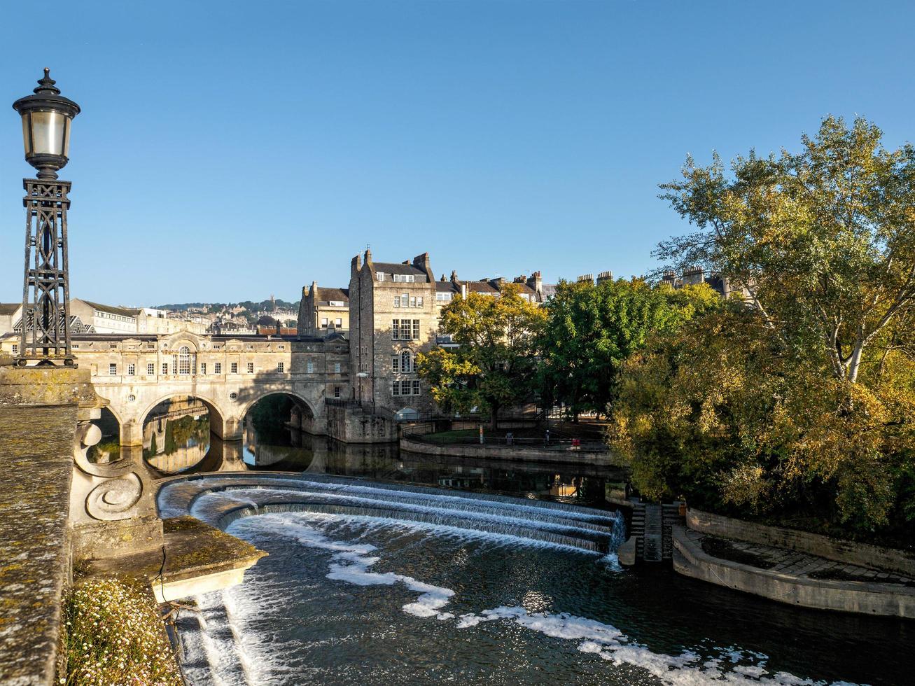 Bath, Somerset, UK, 2016. View of Pulteney Bridge and Weir in Bath photo