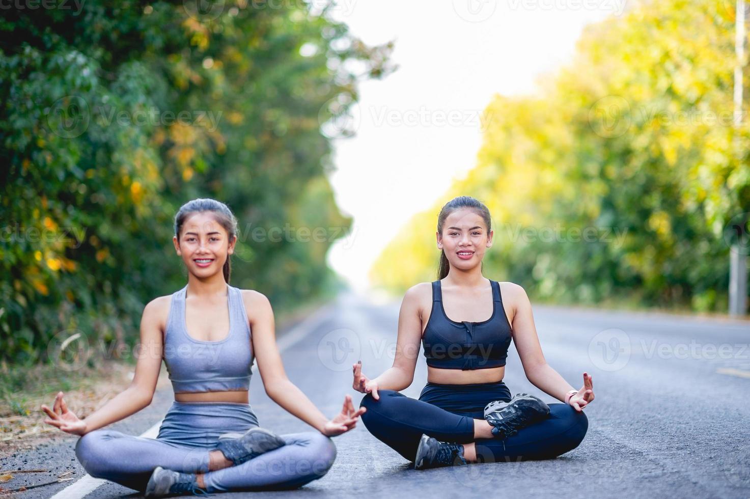 Women exercise happily for good health. Exercise concept photo