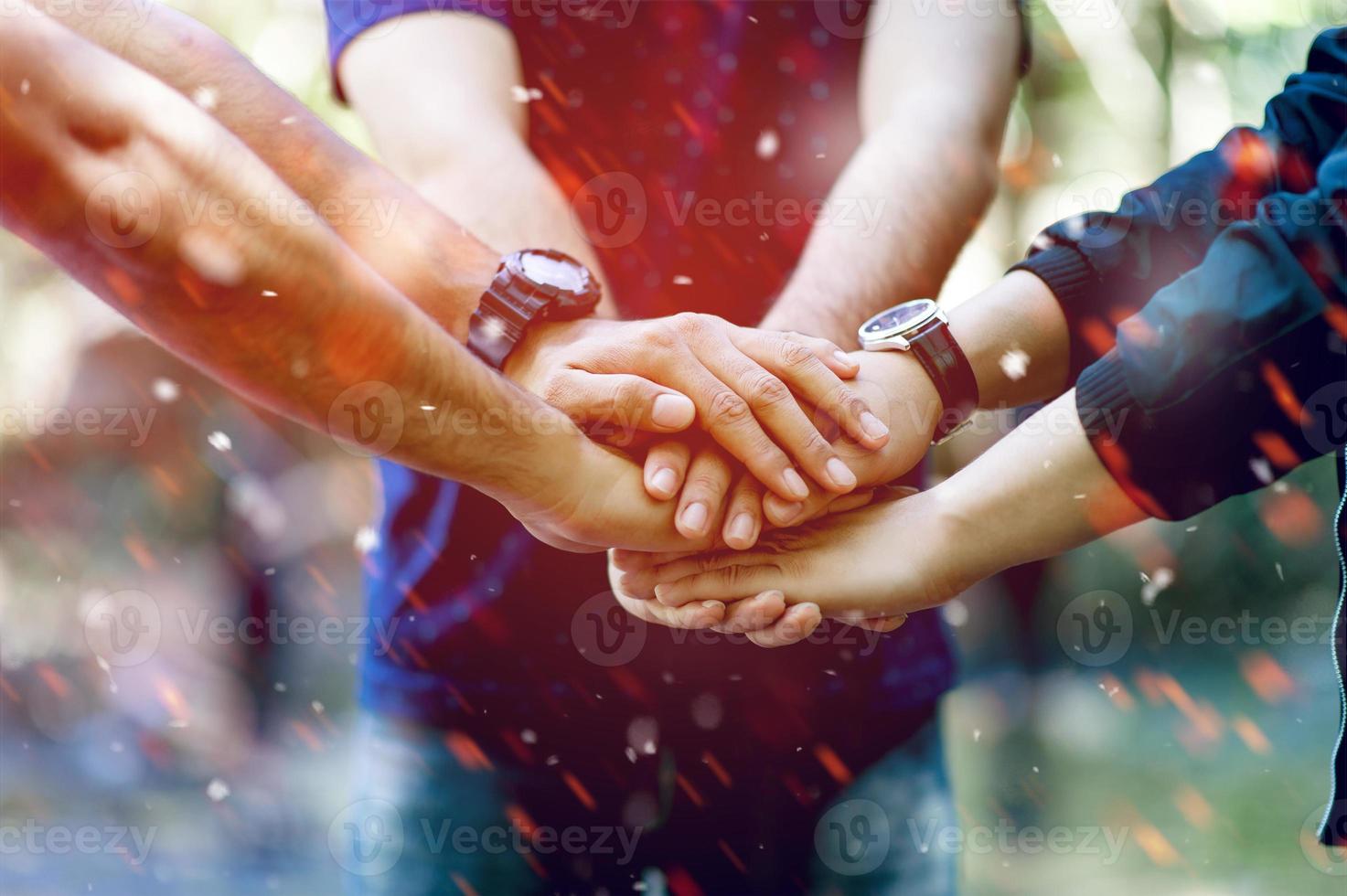 Teamwork and Unity Teamwork, handshaking in the team Team concept photo