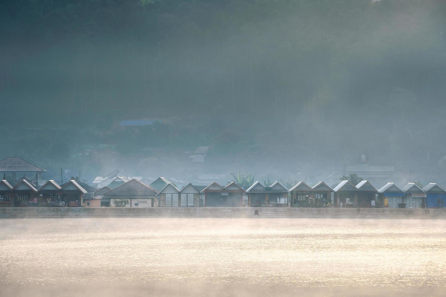 Ban Rak Thai, chinese village tea in the hill at Mae Hong Son in morning with mist. photo