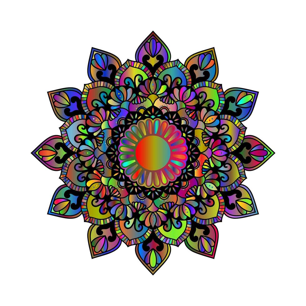 Mandala flowers with colored, geometric ethnic decorations. photo