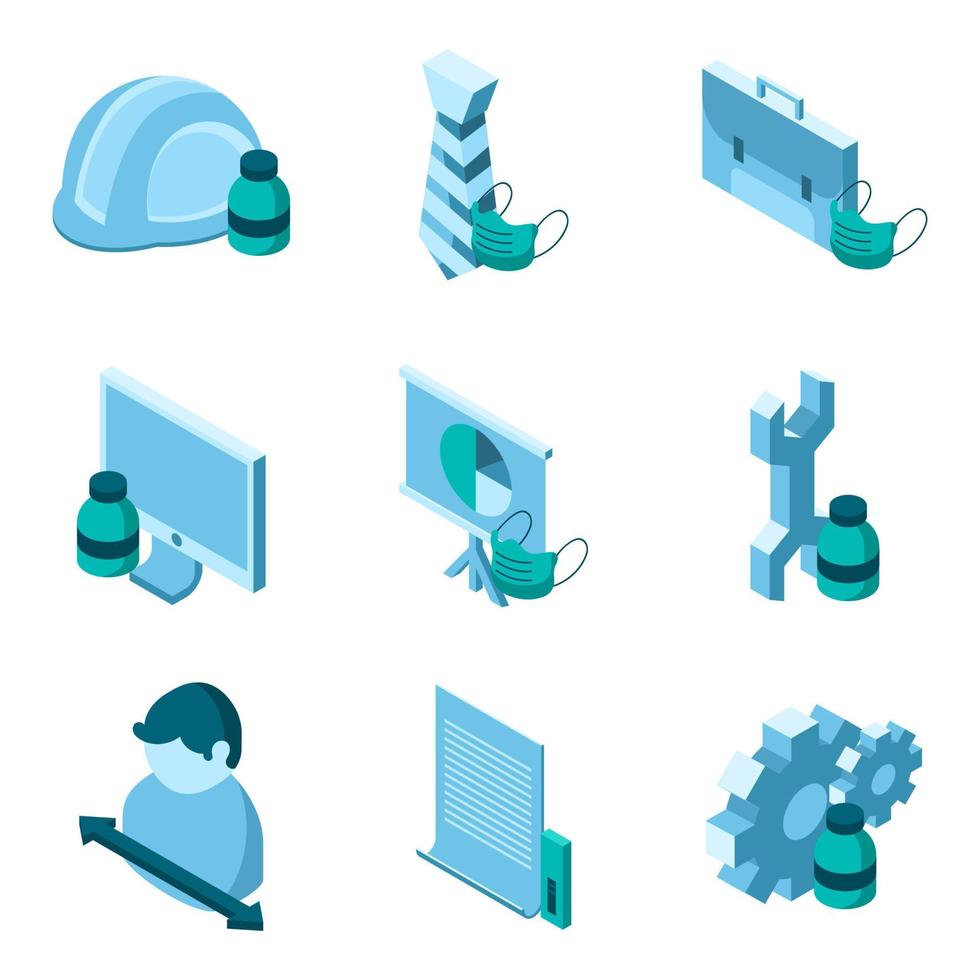 iconos de regreso al trabajo con estilo isométrico vector