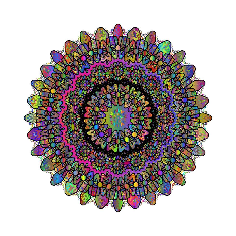 Mandala flowers with colored, geometric ethnic decorations. photo