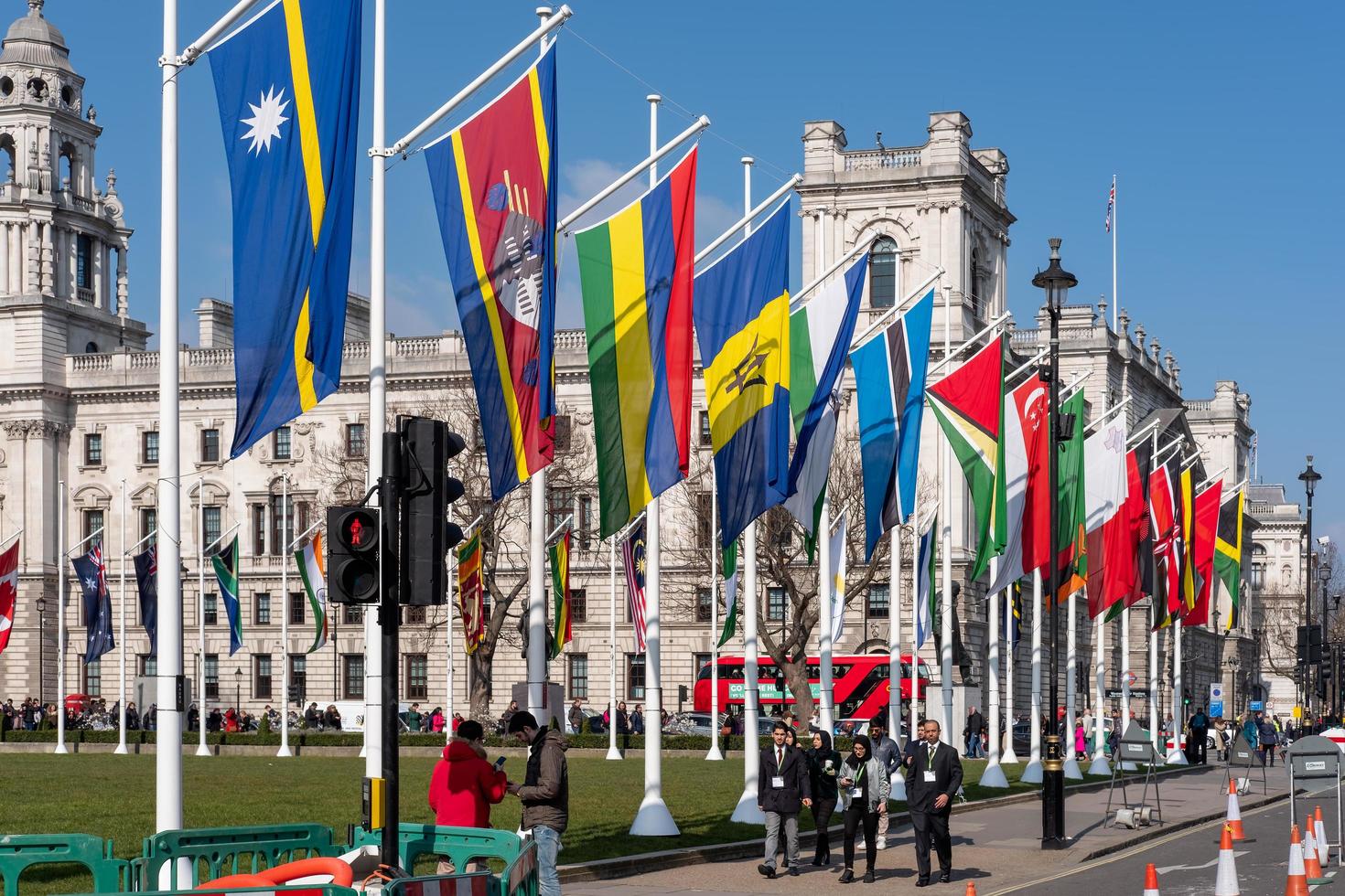 LONDON, UK, 2018. Flags flying in Parliament Square in London on March 13, 2016. Unidentified people photo