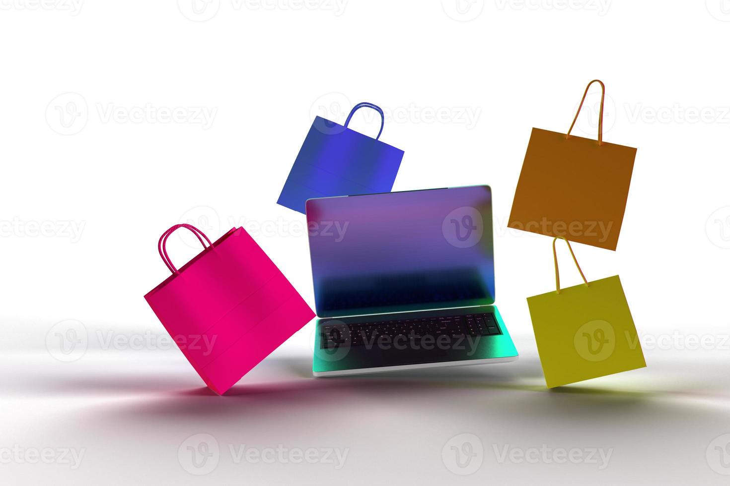 Laptop and Shopping Bag photo