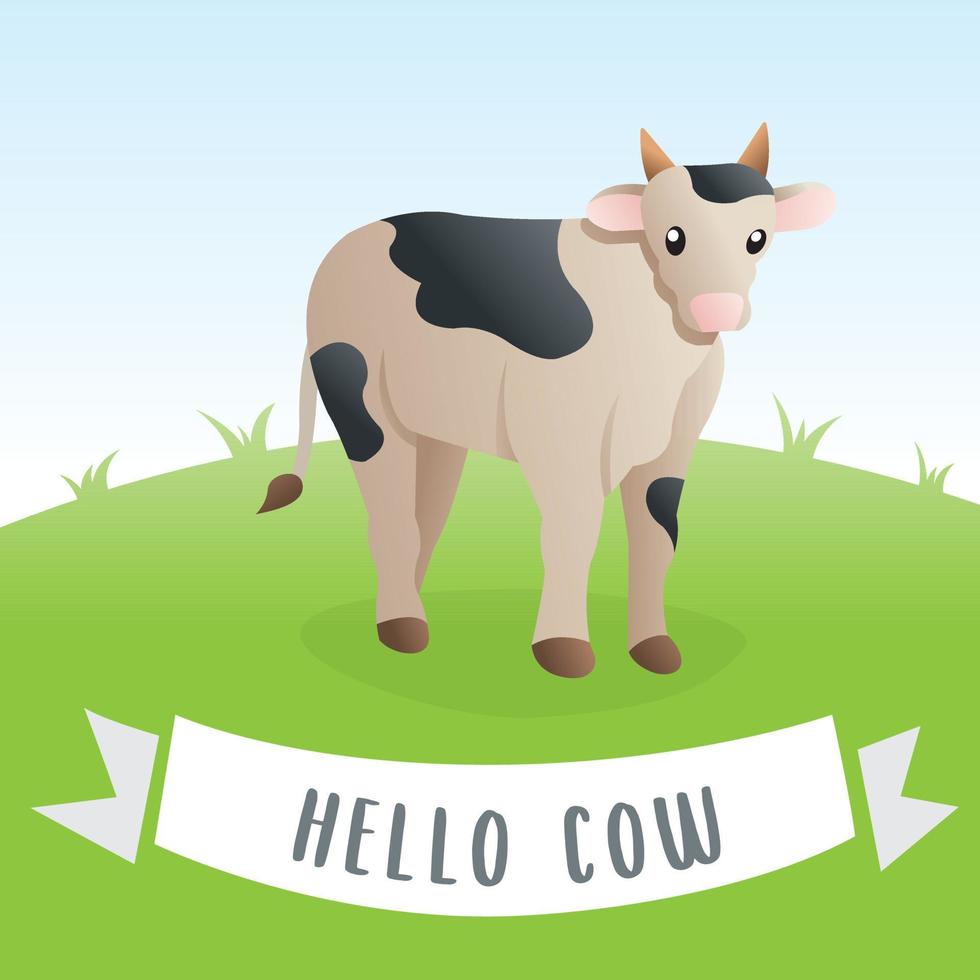 Cute cartoon cow illustration. Cow cartoon, Vector illustration of Cow. Vector illustration in cartoon flat design style