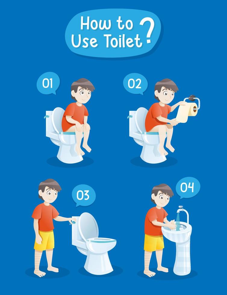 Little boy using toilet illustration infographic vector