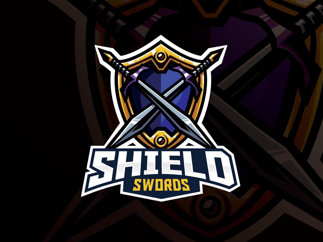 Shield and swords badge sport logo design vector