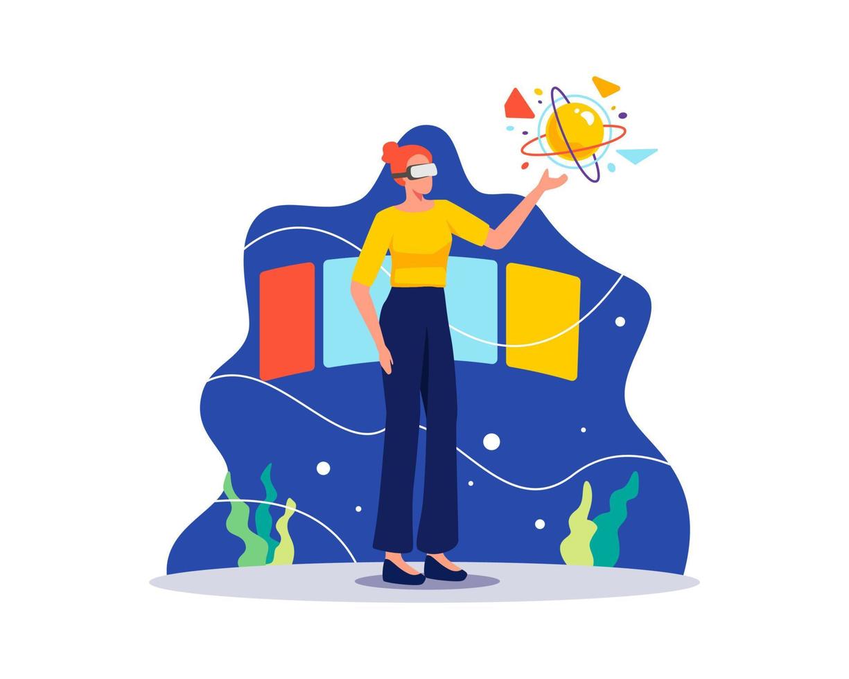 Young woman using VR goggles glasses vector