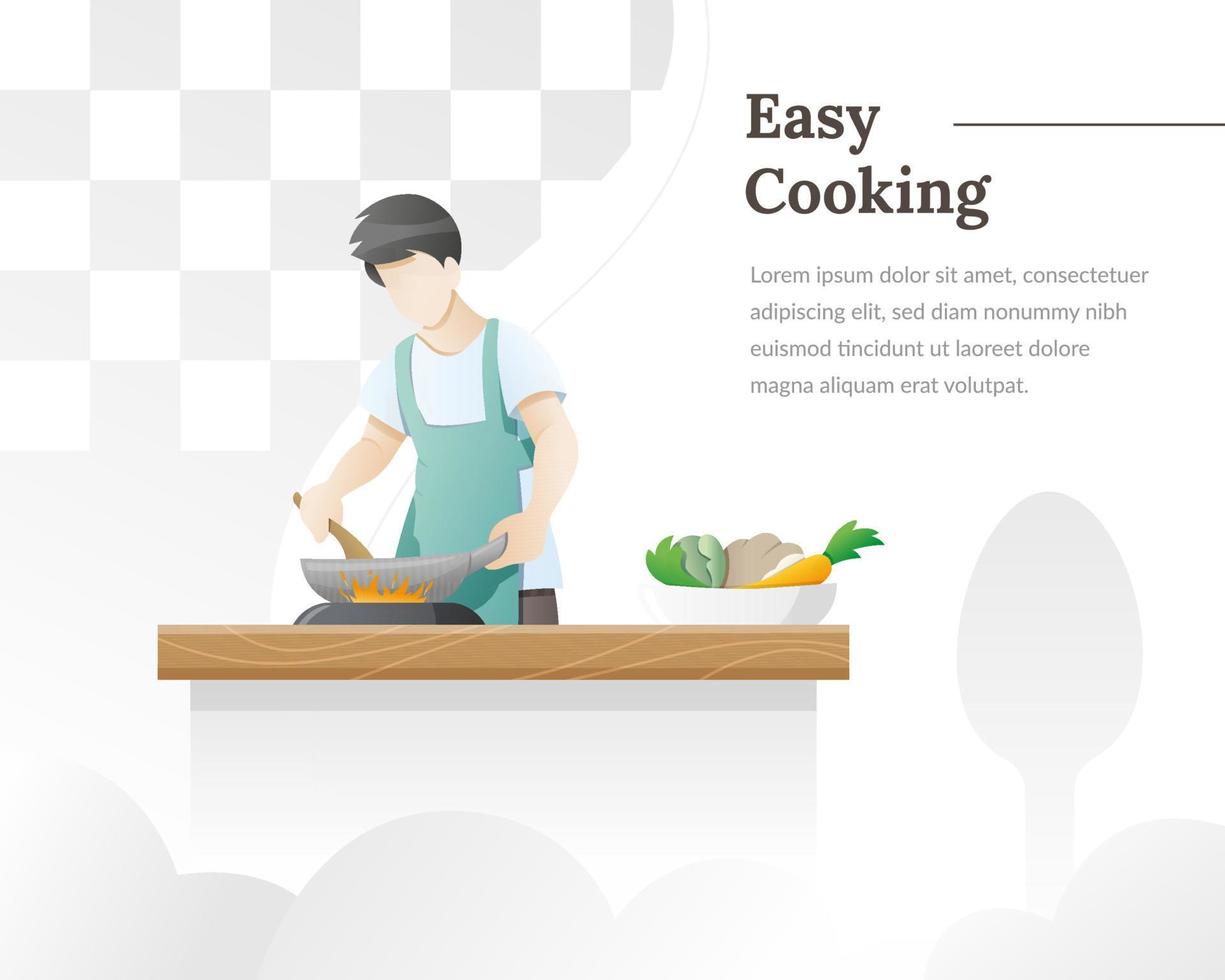 A man cooks food in the kitchen vector