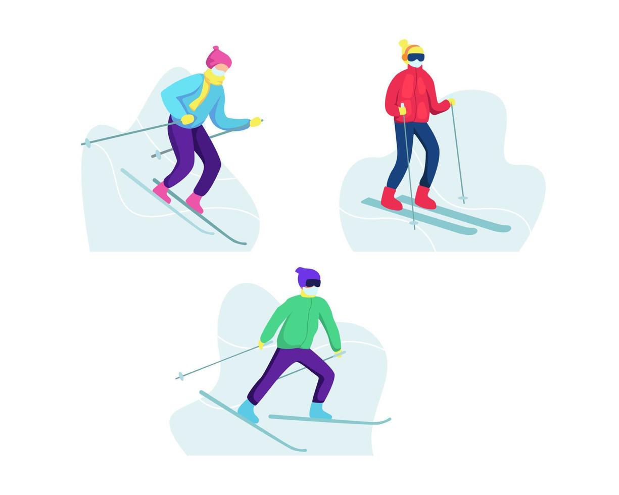 ilustración vectorial de esquiadores vector