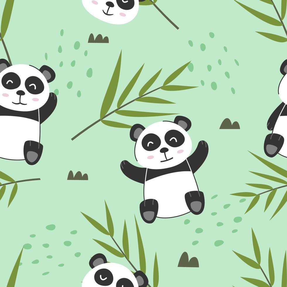 Adorable little panda seamless pattern vector