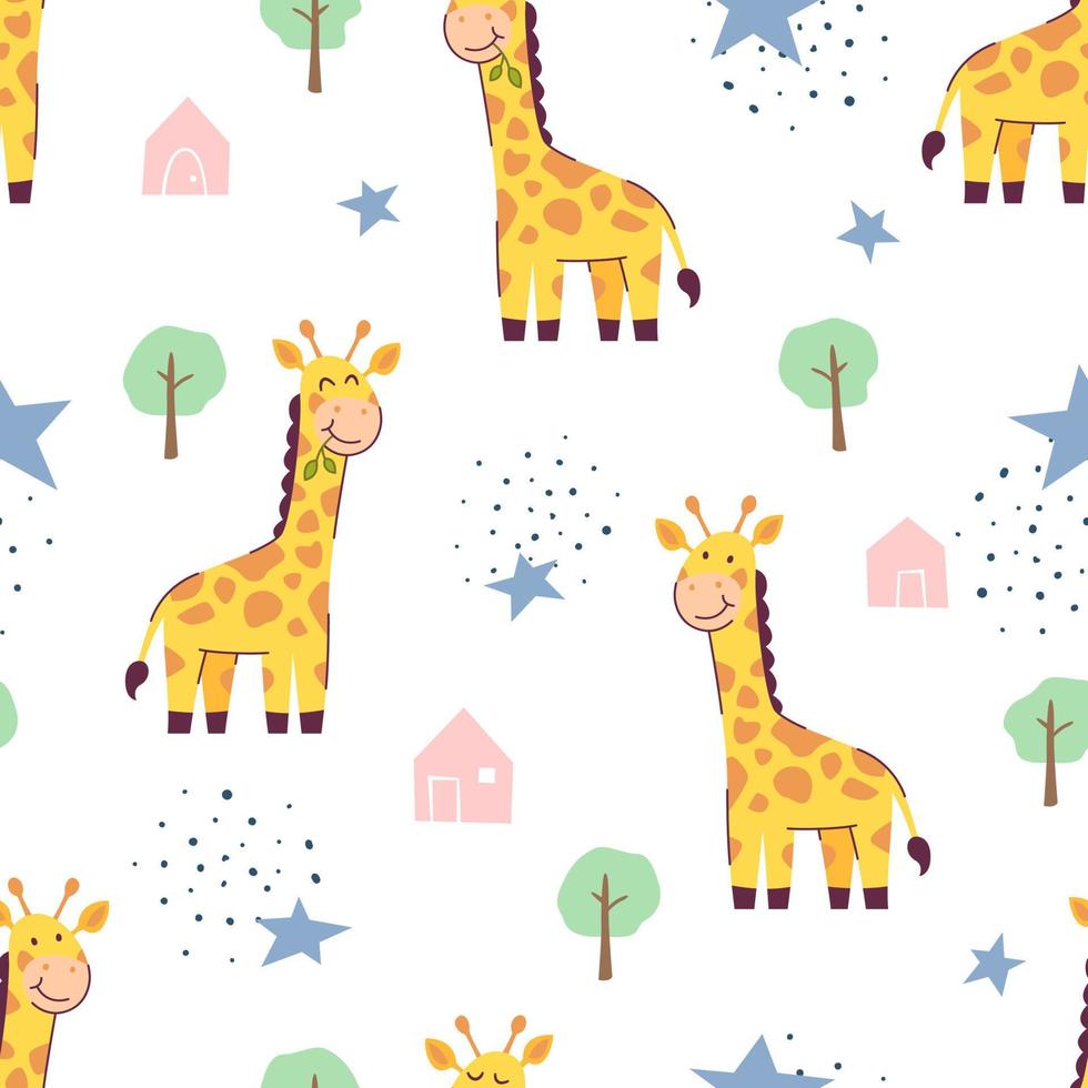 Vector seamless pattern Cute giraffe