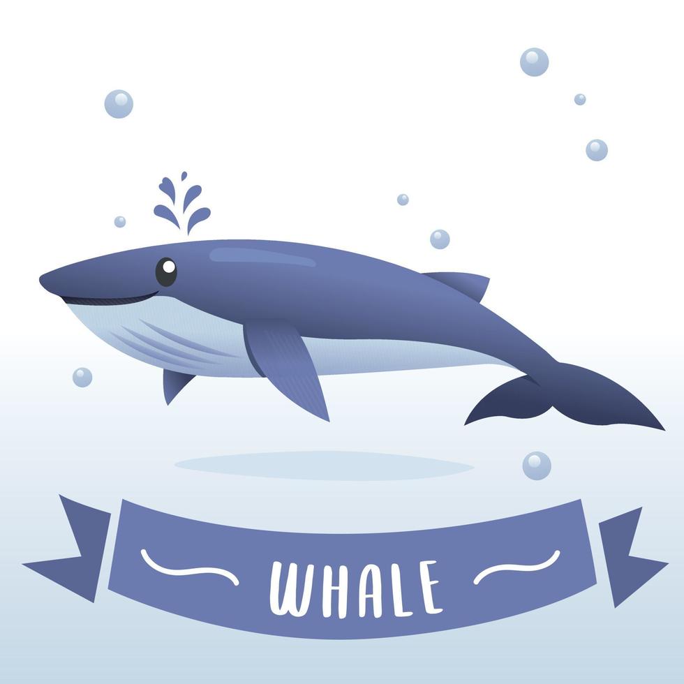 Cute blue Whale cartoon. Illustration of cute cartoon whale. Part of the collection of marine life, illustration for children vector