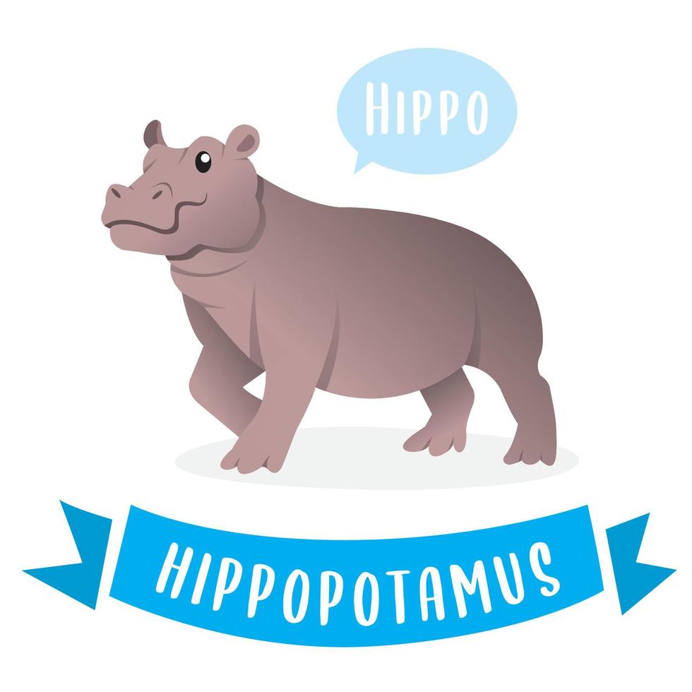 Cute cartoon Hippopotamus Vector. Cartoon Illustration of Hippo or Hippopotamus Funny Animal Character - Vector