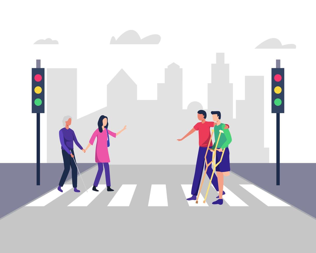 Disabled people crossing street vector