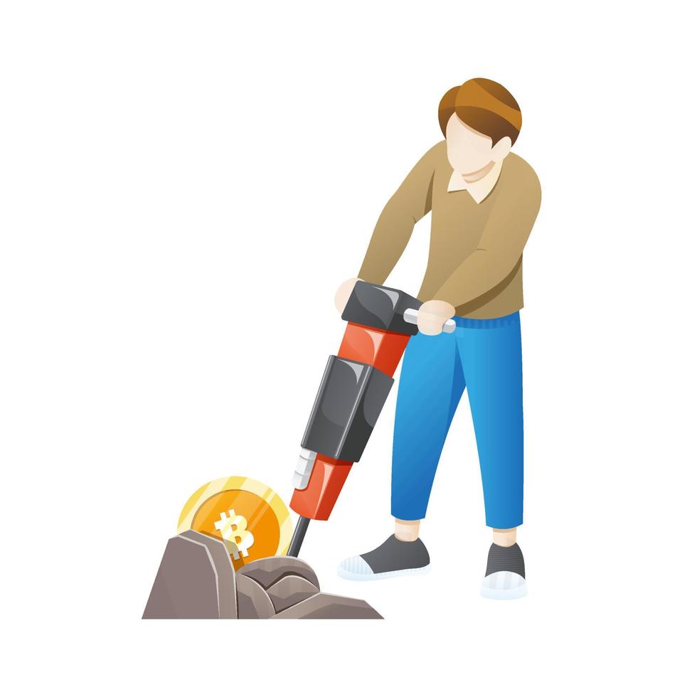 Cryptocurrency concept with young man miner and coins vector