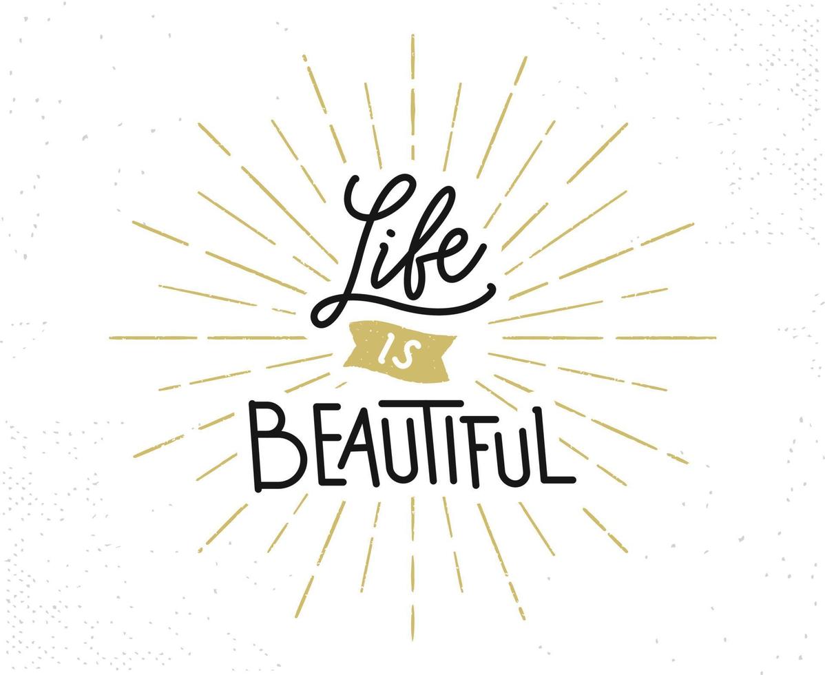 Life is beautiful hand drawn lettering phrase vector