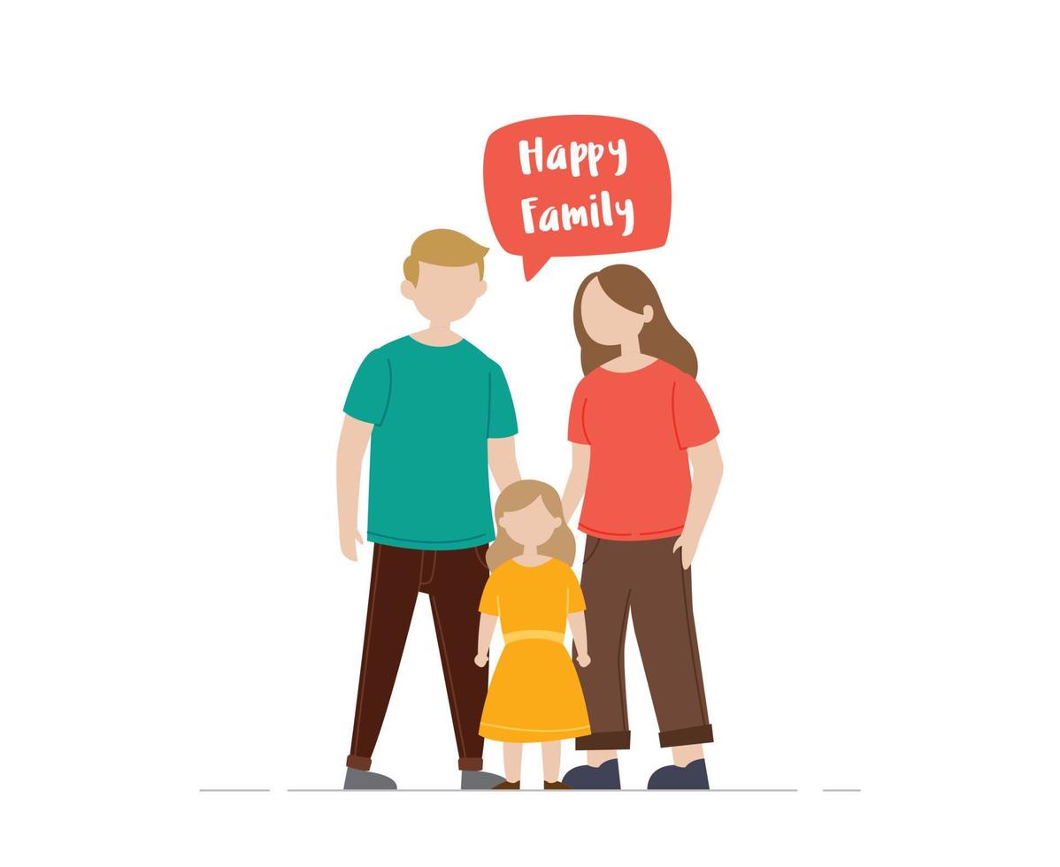 Happy family gesturing illustration. Parents and little princess. A young couple with cute daughter. Flat vector illustration